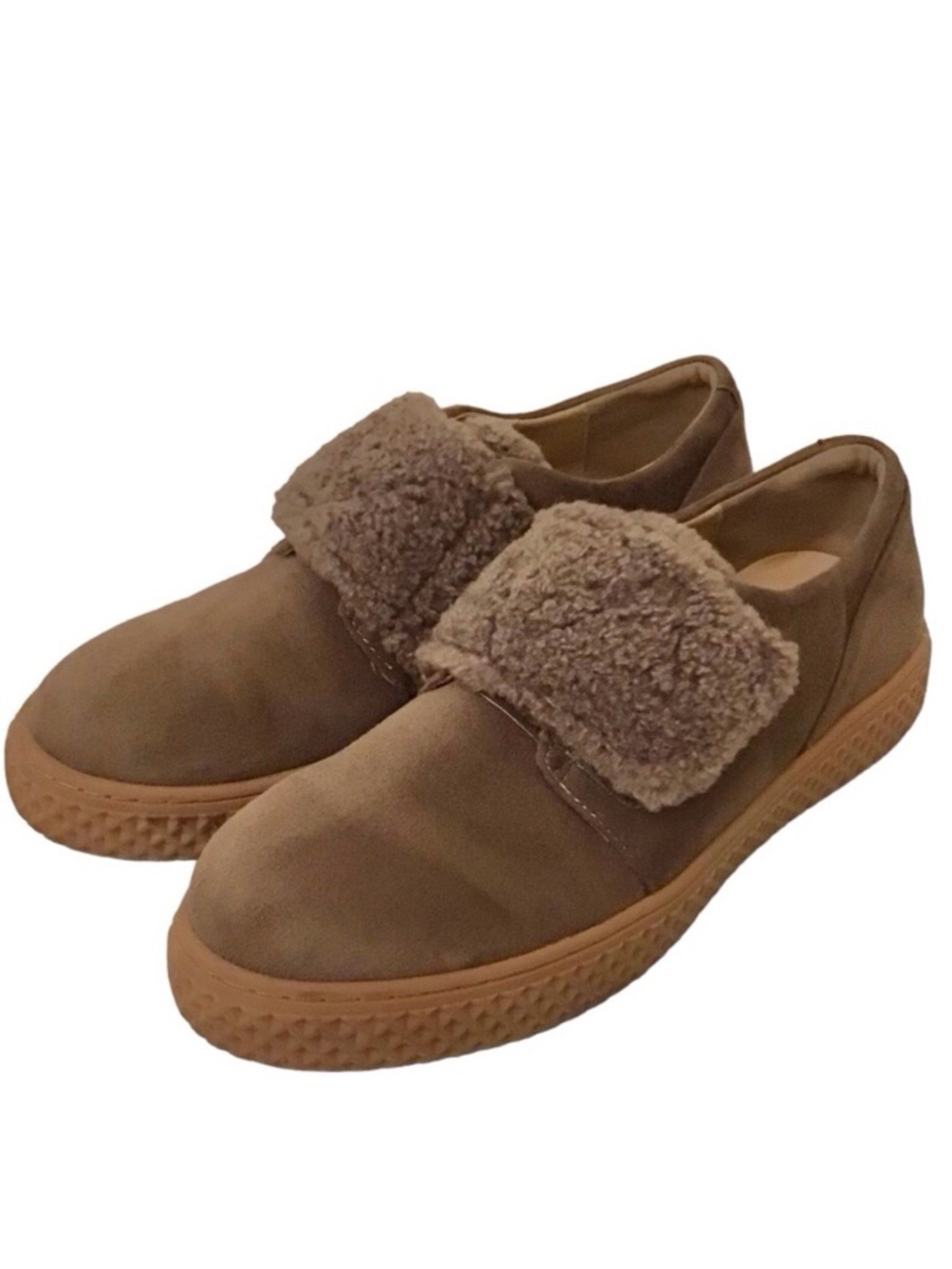 Aerosoles 9.5 Ebbie Sneakers Faux Suede Taupe Vegan Faux Shearling Comfort Shoes